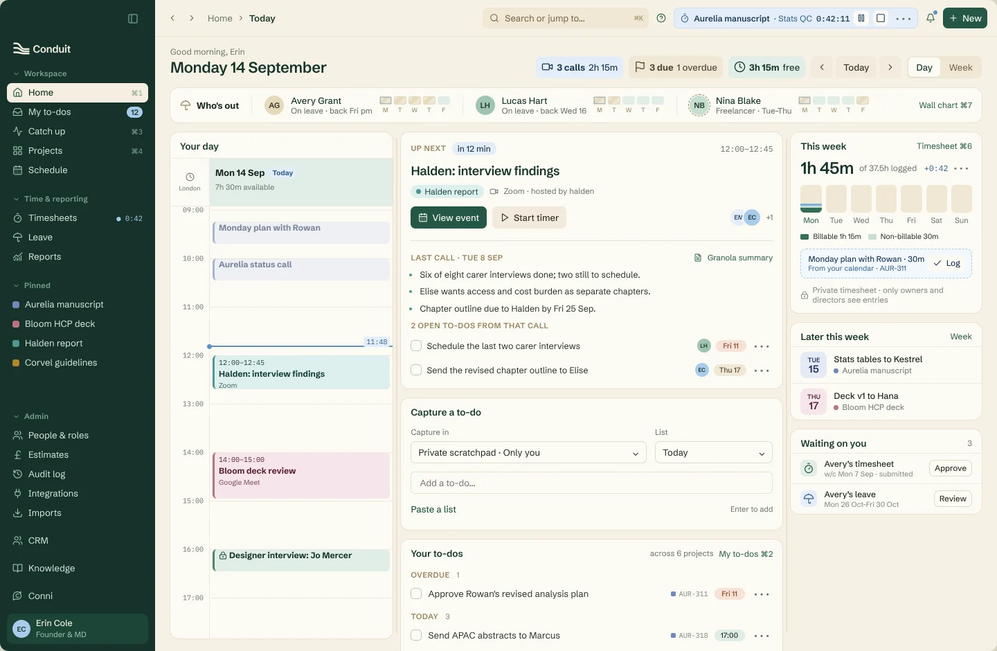 Cover image for Replacing Float, Basecamp, Leave Dates and a pile of spreadsheets with Conduit, an AI-enabled Mac app for Synthesis Health