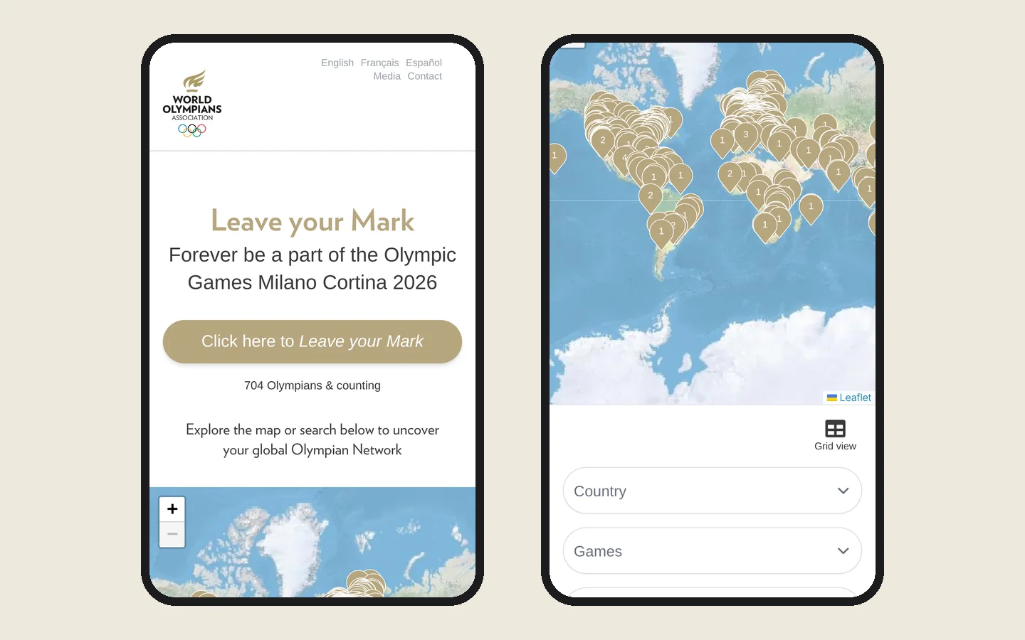 Leave your Mark on a phone: the invitation, the live count and the map of Olympian hometowns